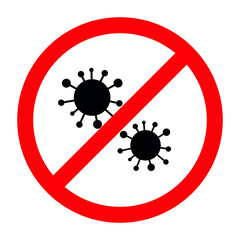 Stop coronavirus simple flat icon, red crossed out circle isolated on white background.