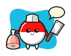 Illustration of indonesia flag badge character as a butcher