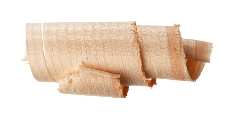 Curly wood shaving isolated on white background