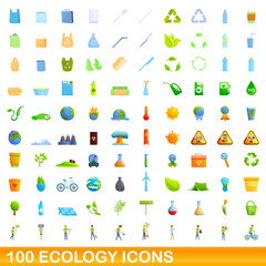 100 ecology icons set. Cartoon illustration of 100 ecology icons vector set isolated on white background