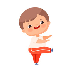 Little Boy with Overweight and Body Fat Doing Physical Exercise Vector Illustration