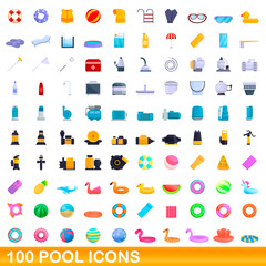 100 pool icons set. Cartoon illustration of 100 pool icons vector set isolated on white background