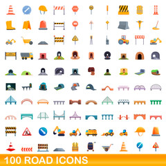 100 road icons set. Cartoon illustration of 100 road icons vector set isolated on white background