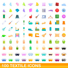 100 textile icons set. Cartoon illustration of 100 textile icons vector set isolated on white background