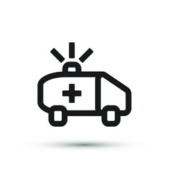 An ambulance icon vector medical element for trendy design. Simple pictogram for mobile concept and web apps. Vector line medicine emergency car icon isolated on a white background. 