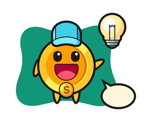dollar coin character cartoon getting the idea