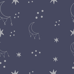 Sun and moon vintage vector seamless pattern with stars