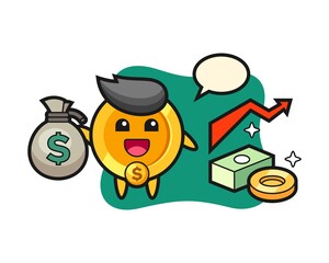 Dollar coin illustration cartoon holding money sack