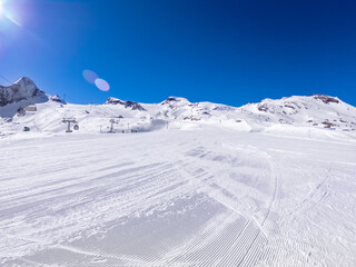 Glacier ski area on a sunny day in winter