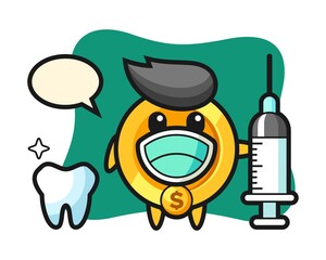 Mascot character of dollar coin as a dentist