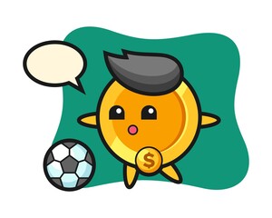 Illustration of dollar coin cartoon is playing soccer