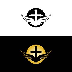Cross wings for Church Logo vector template creative icon design