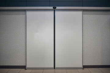 Automatic sliding entrance doors at airport lounge. Blank doors with motion sensor at public place