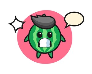 Watermelon character cartoon with shocked gesture