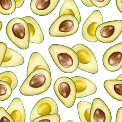watercolor seamless pattern with avocado.Handmade illustrations for food decoration, cosmetics, fabrics, menu