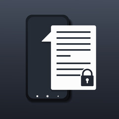 Access document files locked on the smartphone. Confidential documents with private key permission. Illustration vector
