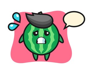Watermelon mascot character with afraid gesture