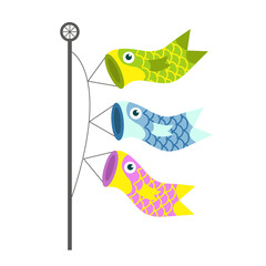 Koinobori carp streamer fish kites. Happy childrens day. Cartoon Fish flag for japanese festival. Vector illustration