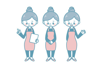 エプロン姿の女性セット＿シンプルカラー＿全身