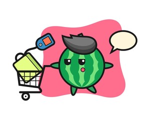 Watermelon illustration cartoon with a shopping cart