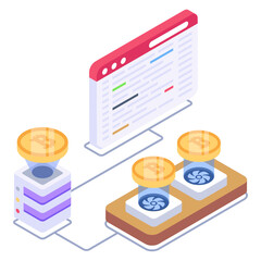 
Server attached with computer denoting isometric icon of shared datacenter 

