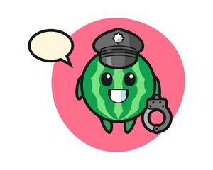 Cartoon mascot of watermelon as a police