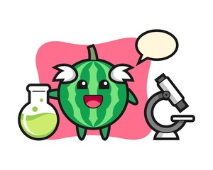 Mascot character of watermelon as a scientist