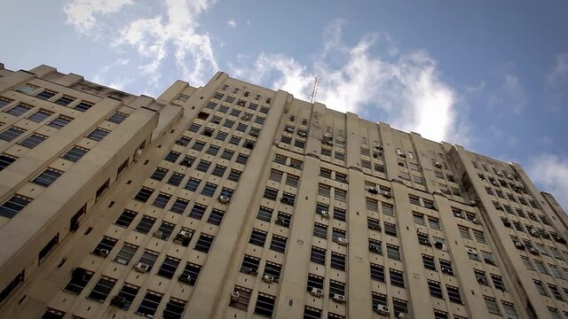 Looking Up at the Faculty of Medicine, University of Buenos Aires, Argentina. Zoom Out. 4K Resolution.