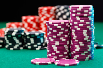 Stacks of playing chips on casino table