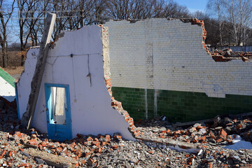 Fragment of a destroyed building after the explosion.