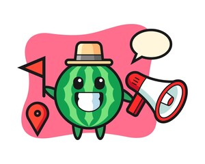 Character cartoon of watermelon as a tour guide