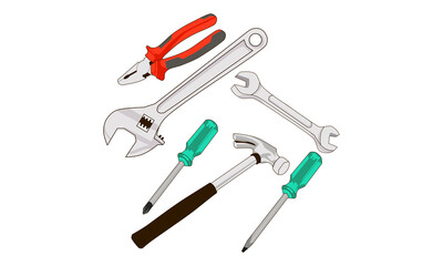 setoftools,otomotif, part tools, repair, instrument, design, logo, flat, artwork