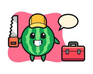 Illustration of watermelon character as a woodworker