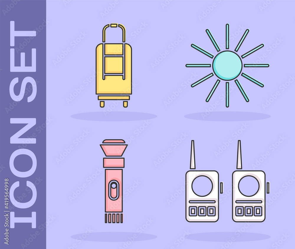 Canvas Prints set walkie talkie, suitcase, flashlight and sun icon. vector.