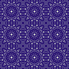 Blue color seamless pattern with mandala.Mandala Background.