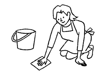 床を拭く女性02