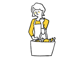 買い物袋を持った困っている女性