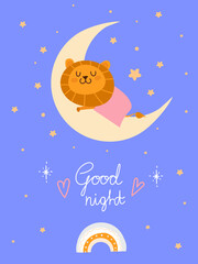 good night poster with sleeping lion