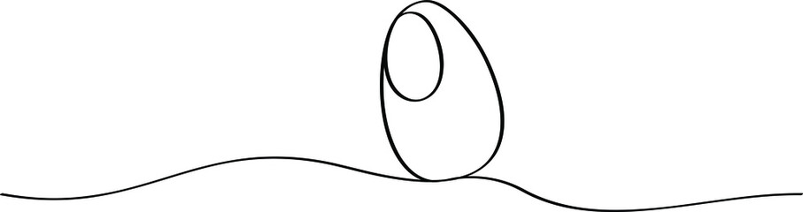 The egg is drawn by one continuous line, easter postcard design. Black outline silhouette of a simple picture.