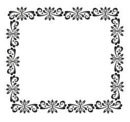 Monochrome frame in vintage design.Retro style ornament. Black and white decorative banner, empty blank for save the date text. Classical rococo elements and arabian damask pattern 