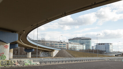 Car viaduct over the closed section of the road.