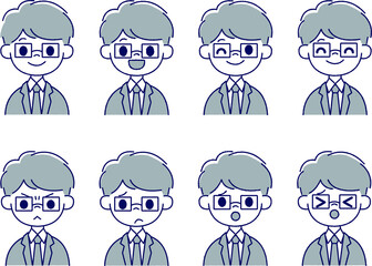 眼鏡をかけ、スーツの男性・単色