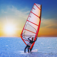 Windsurfing Surfboard. Summer vacation sport extreme concept