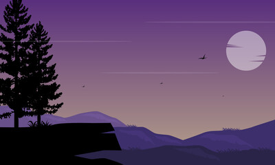 Warm evening atmosphere with nice mountain views from the suburbs. Vector illustration