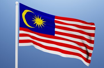 malaysia national flag fluttering in the wind 3d realistic render
