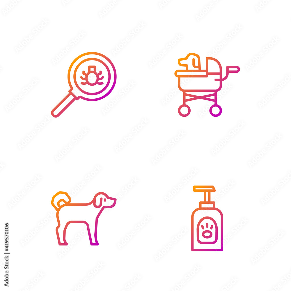 Canvas Prints Set line Pet shampoo, Dog, Flea search and stroller. Gradient color icons. Vector.