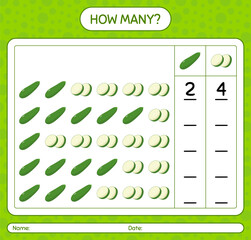 How many counting game with zucchini worksheet for preschool kids, kids activity sheet, printable worksheet