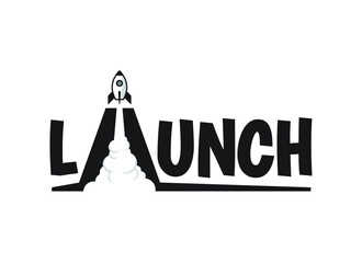 Space rocket blasting off from a launch pad. Vector logo/graphic