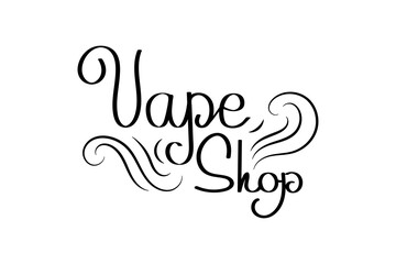 Vape shop-hand drawn vector lettering. Black and white logo design. Vector inscription.