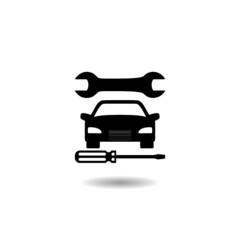 Simple car repair icon with shadow